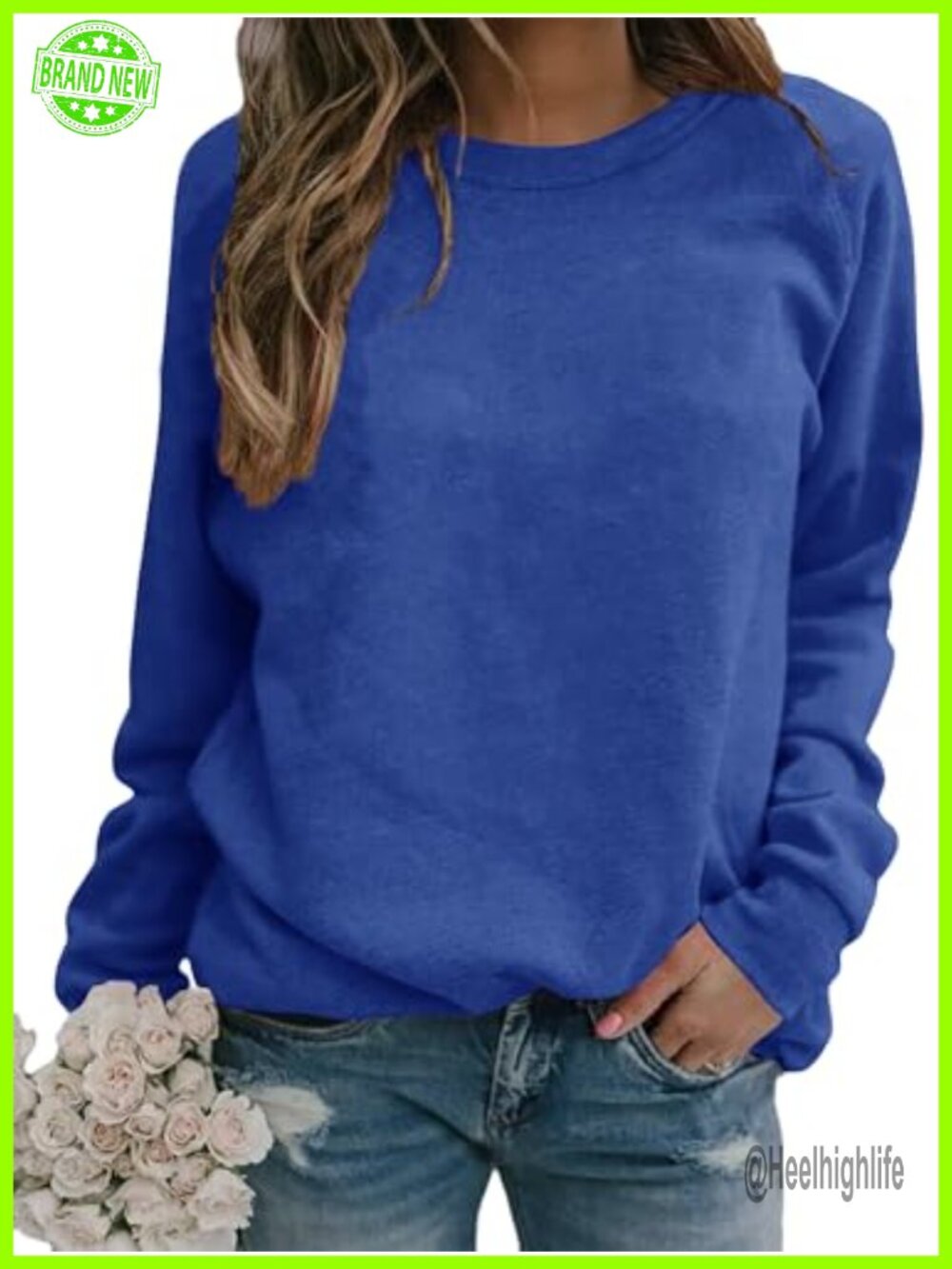 Womens Crewneck Long Raglan Sleeve Sweatshirt Relaxed Fit Pullover Top